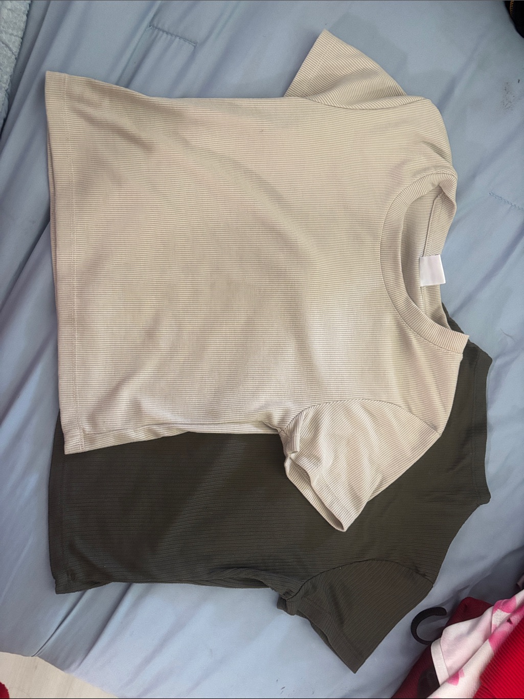 Ribbed Short Sleeve Tee In Cream (And Olive Layer)